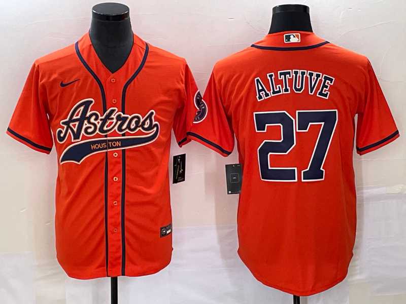 Men's Houston Astros #27 Jose Altuve Orange With Patch Cool Base Stitched Baseball Jersey